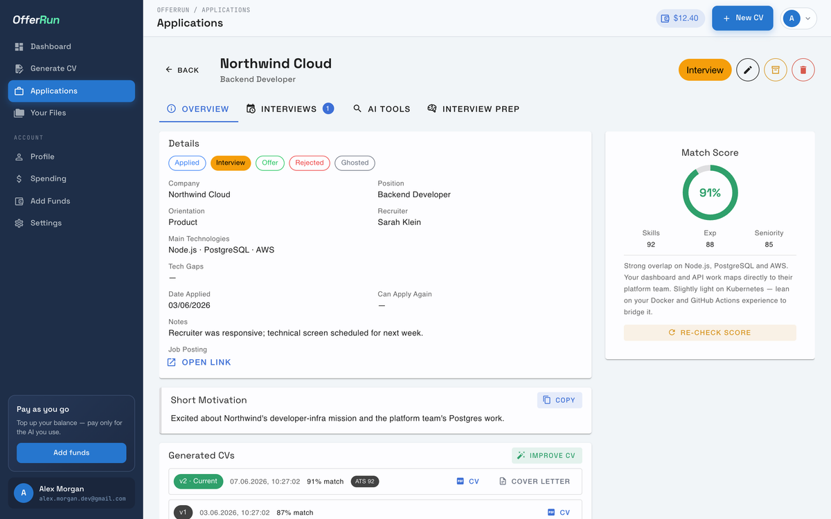 OfferRun — Every application on one page